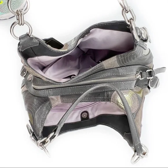 Coach Mia Inlaid C Maggie Leather & Suede Hobo Shoulder Bag, Gray/Silver/Lilac - Picture 8 of 17